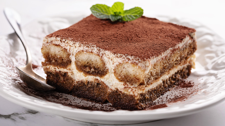 tiramisu sur assiette blanche