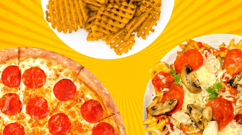 gaufres frites, pizza et pizza nachos 