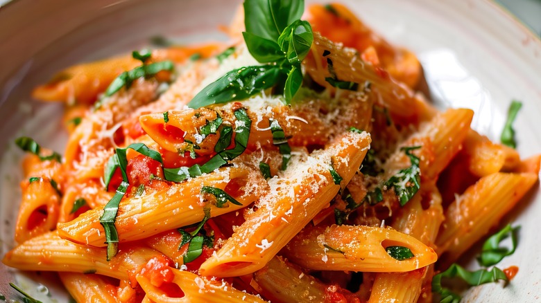 Penne à la vodka avec parmesan