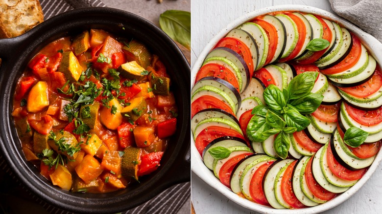 Ratatouille traditionnelle et spirale côte à côte