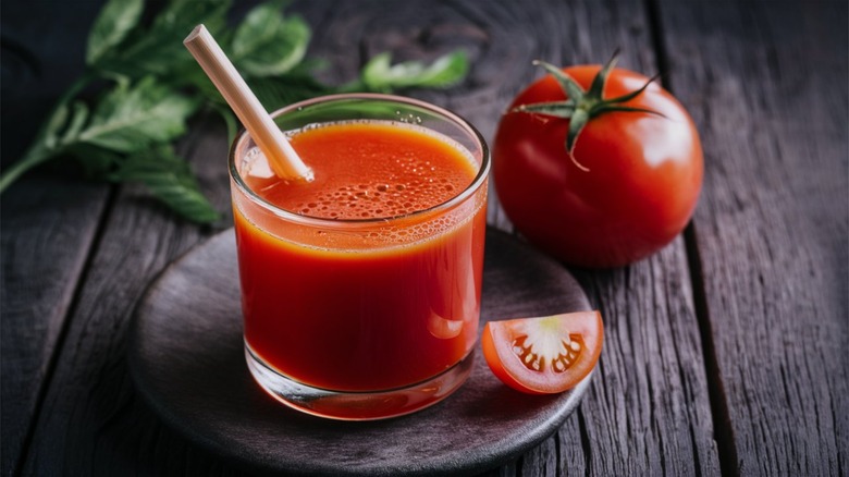 tasse de jus de tomate et de tomates fraîches