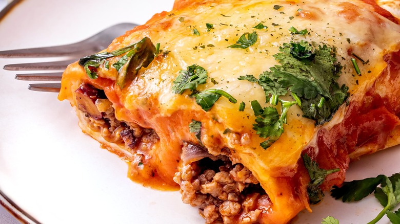 enchiladas au boeuf sur une assiette blanche