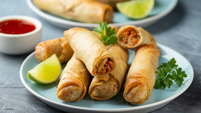 Rouleaux de printemps sur une assiette