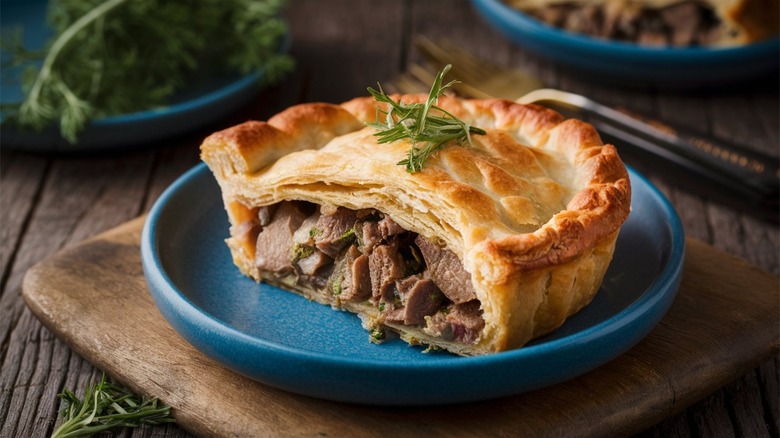 Tourte à la viande sur assiette