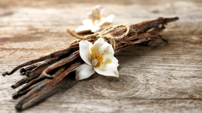 Gousses et fleurs de vanille séchées